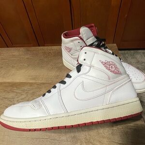 Air Jordan White and Red High-Top Sneakers size 10 used
